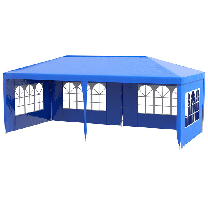 Outsunny 9.6' x 19' Large Party Tent, Outdoor Event Shelter, Gazebo Canopy with 4 Removable Window Sidewalls for Weddings, Picnics, Blue