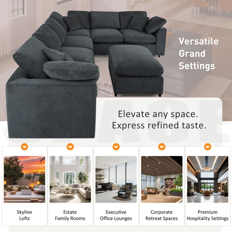 Merax Extra Large 7-Seater Modular Sectional Sofa with L-Shape Design & Movable Ottoman