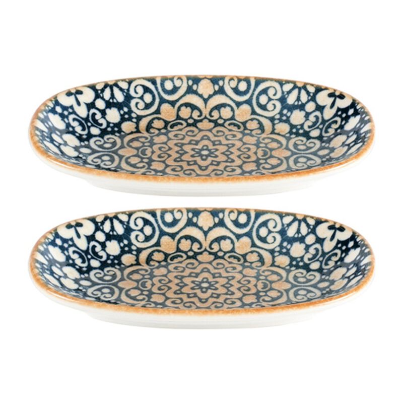 Alhambra 6" x 3.5" x h:0.75" Oval Decorated Porcelain Platter (Set of 2)