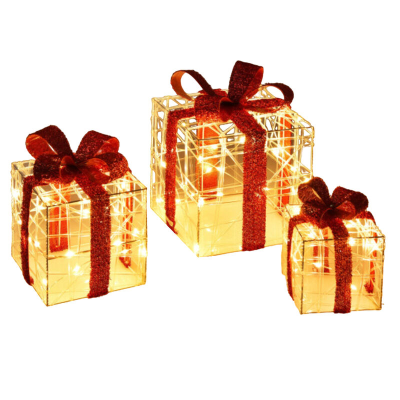 Set of 3 Christmas Lighted Gift Boxes Christmas Box Decorations with 60 LED Lights