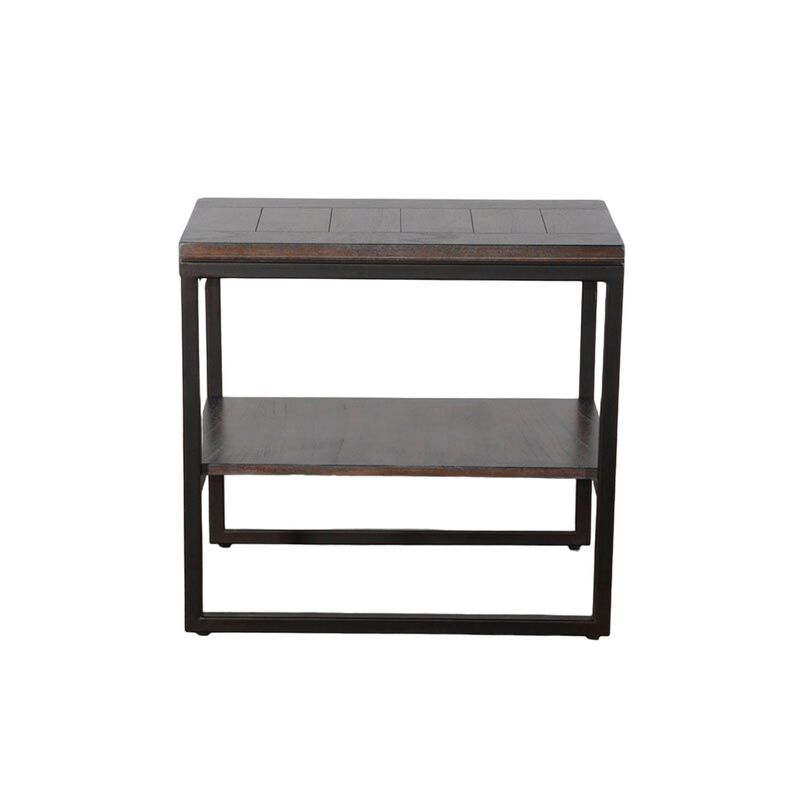 Lery Accent Chairside Table, Dark Brown Wood, Black Metal, 24 Inch