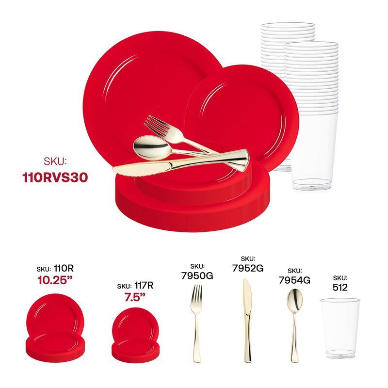 Solid Red Holiday Round Plastic Wedding Value Set (30 Sets) image number 5