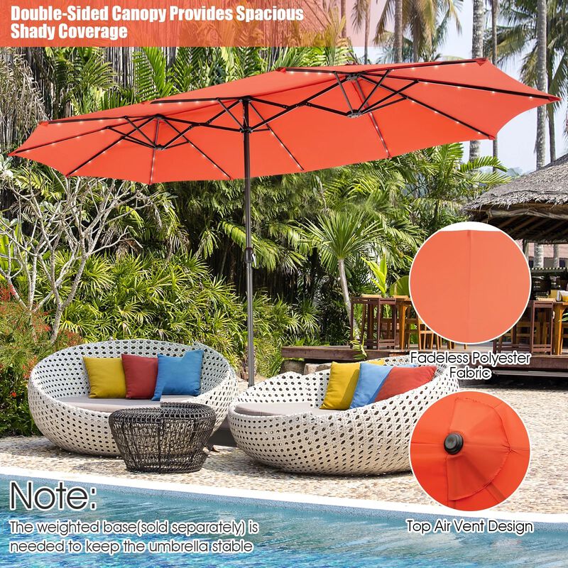 Mondawe 15 Feet Twin Patio Umbrella with 48 Solar LED Lights image number 4