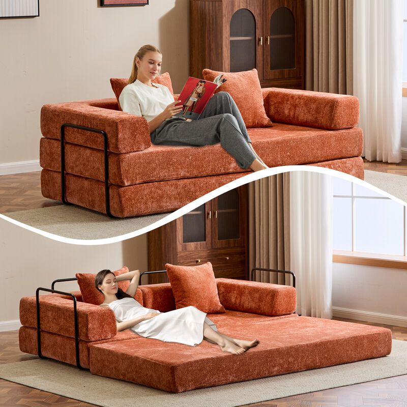 Whisen Chenille Convertible Folding Design Sectional Compression Sofa Floor Futon Couch image number 6
