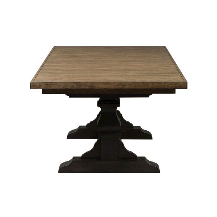 Liberty Furniture Harvest Home Trestle Table in Rubberwood Solids w/ Knotty White Oak Veneers