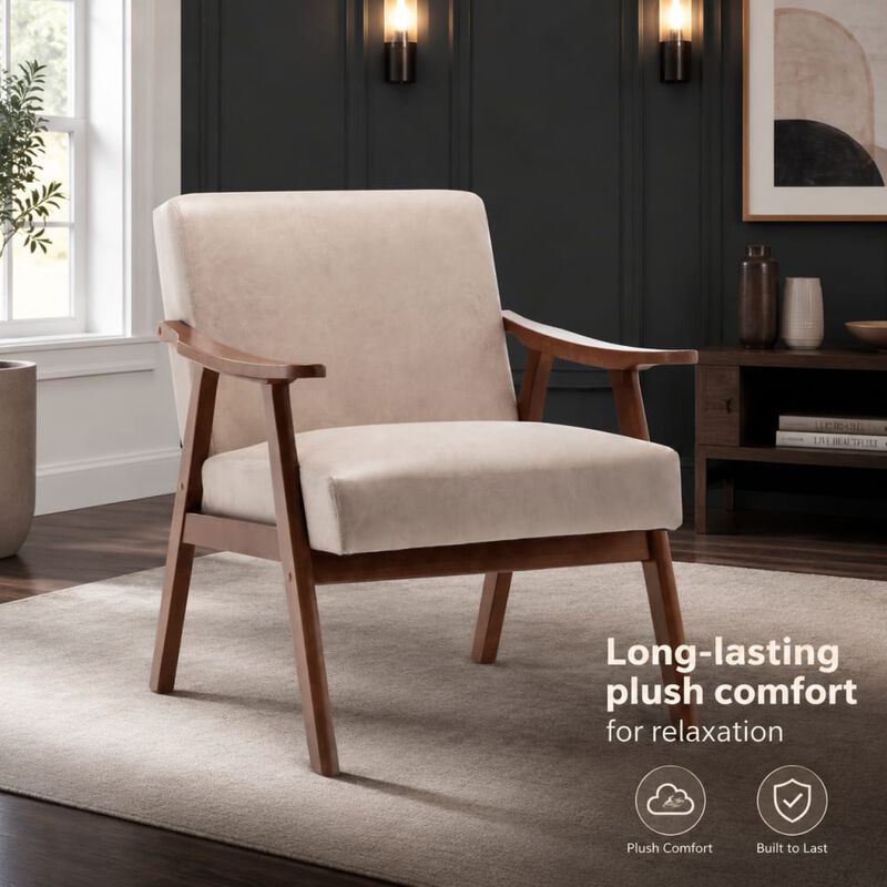GOODSILO Mid-Century Modern Accent Chair, Wingback Lounge Chair with Thick Backrest for Living Room, Bedroom and Reading Spaces image number 4