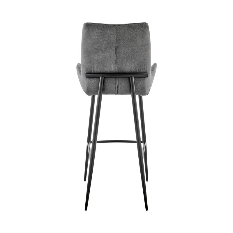 Panama Bar Height Bar Stool in Charcoal Fabric and Black Finish