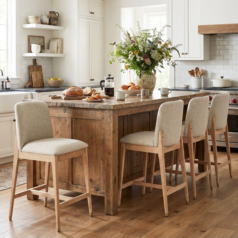 Christopher Knight Home Alexandra Farmhouse Rubberwood Upholstered Counter Stools with Curved Backrest (Set of 4) image number 1