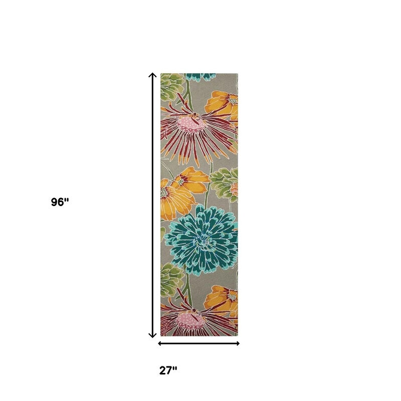 HomeRoots Botanical Leaves Hand Carved Handmade Runner Rug image number 2