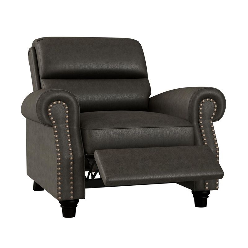 ProLounger Pushback Recliner with Nailheads in Distressed Grey Faux Leather