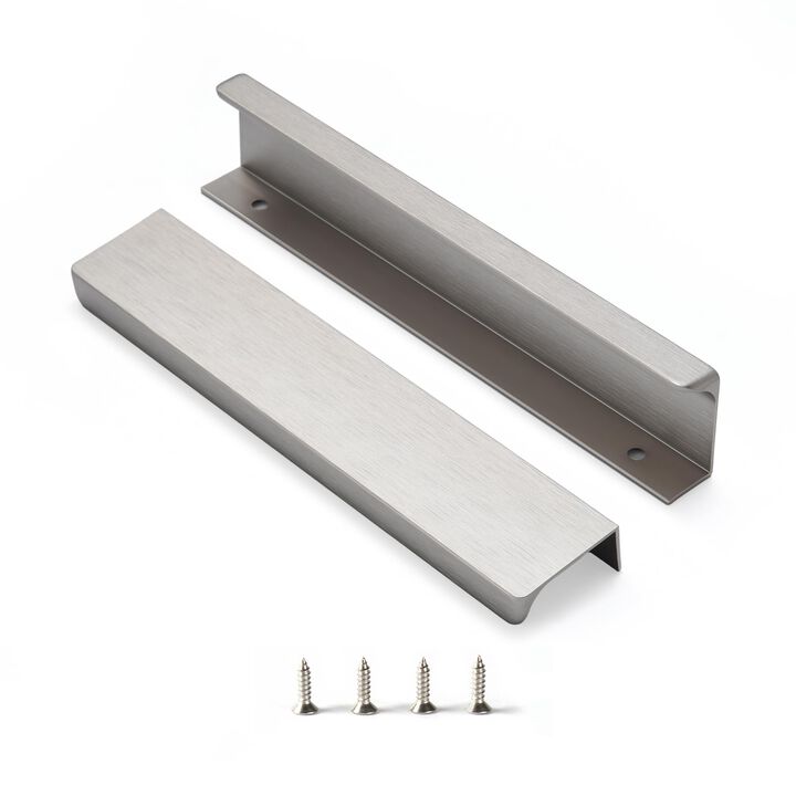 Satanga Brushed Nickel Pack of 2 Edge Finger Pull for Cabinets Kitchen Concealed Aluminum Hidden Bar Pulls Drawer Pulls Easy to