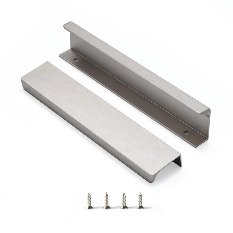Satanga Brushed Nickel Pack of 2 Edge Finger Pull for Cabinets Kitchen Concealed Aluminum Hidden Bar Pulls Drawer Pulls Easy to