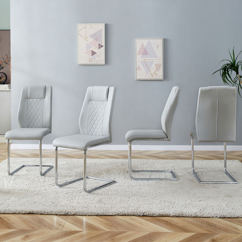 Equipped with faux leather cushioned seats living room chairs with metal legs, suitable for kitchen, living room, bedroom, and dining room side chairs, set of 6 (light gray+PU Leather)