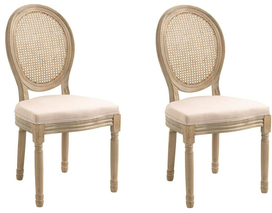 RICHELIEU Set of 2 Wooden Dining Chairs with Cane Backs and Fabric Seats