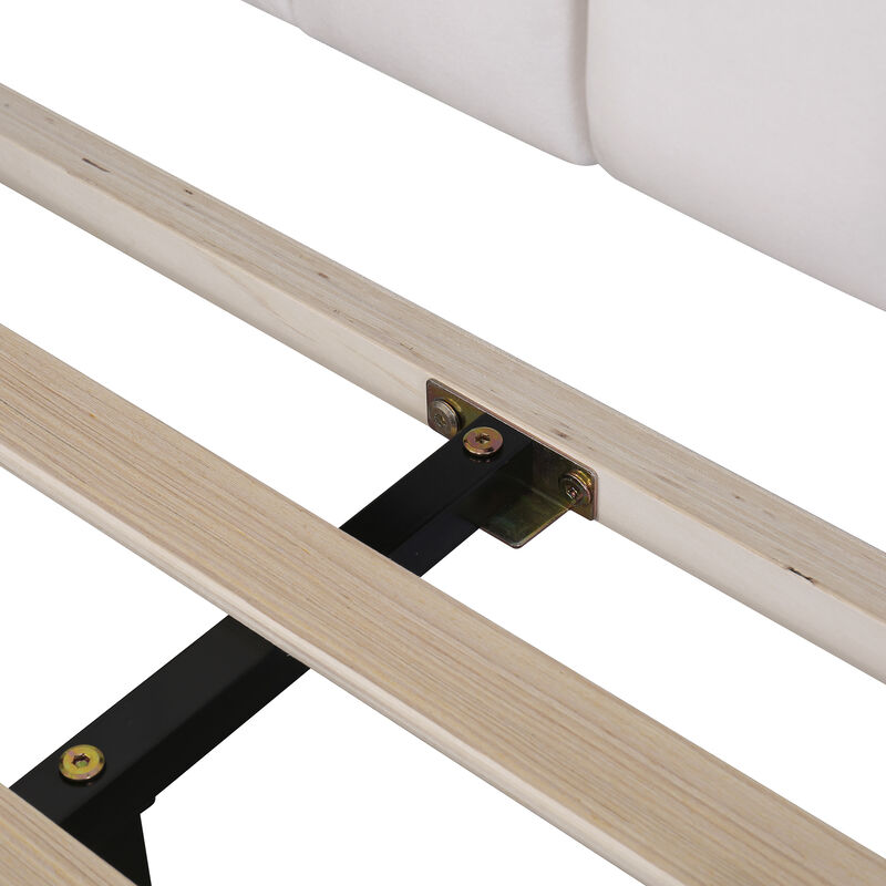 Upholstered Platform Bed with Flower Pattern Velvet Headboard