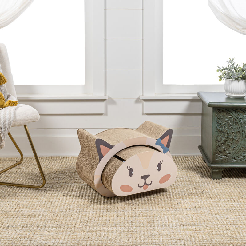 Opal Modern Cardboard Happy Cat Head 2-in-1 Cat Cave Scratcher with Built-In Bell Toys and Catnip