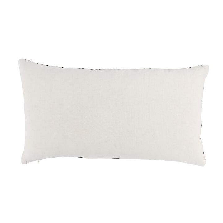 26 Inch Cotton Decorative Lumbar Throw Pillow, Tribal Pattern, Black, White-Benzara