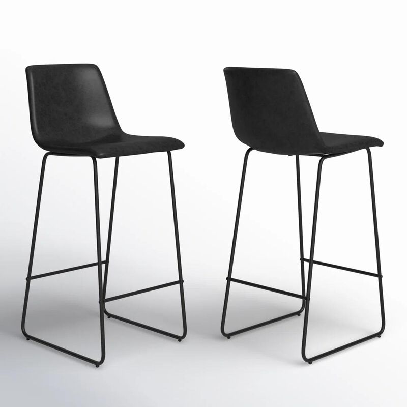 HomeRoots Set of Two 29" Black Faux Leather and Aluminum Bar Height Bar Chairs image number 0