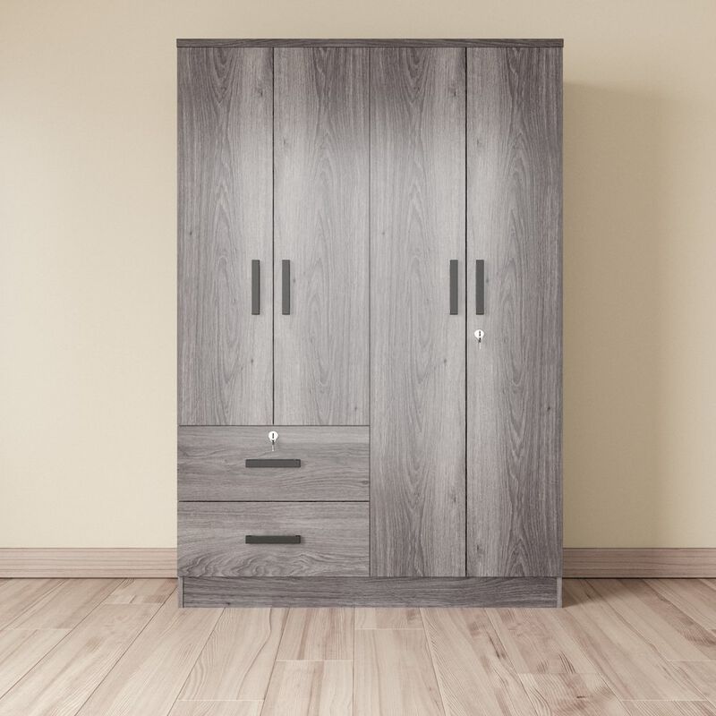 4 Doors Wardrobe 2 Drawers with Shelves 48 inch Wide and 72 high