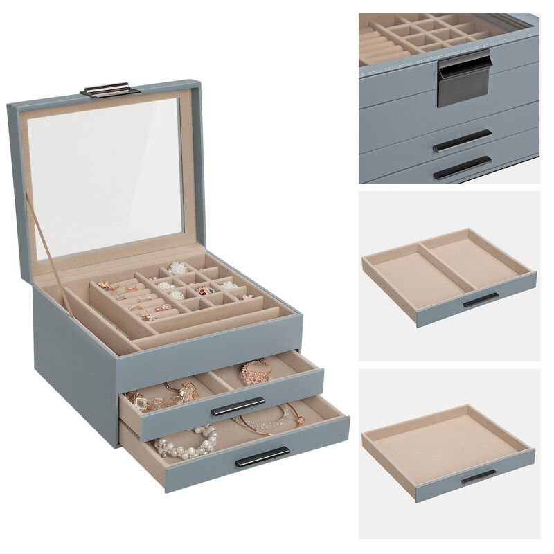 BreeBe Smoky Blue Jewelry Box with Glass Lid