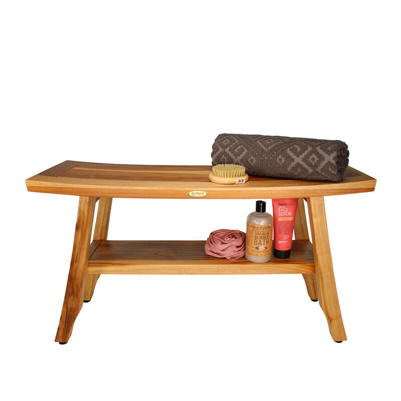 EcoDecors 34 Inch Satori Natural Teak Waterproof Teak Wood Shower Bench