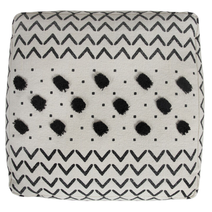 Hivvago 18 Inch White Cotton Chevron Pouf Ottoman