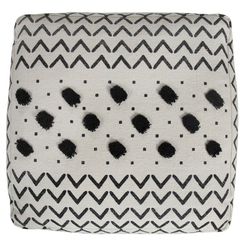 Hivvago 18 Inch White Cotton Chevron Pouf Ottoman