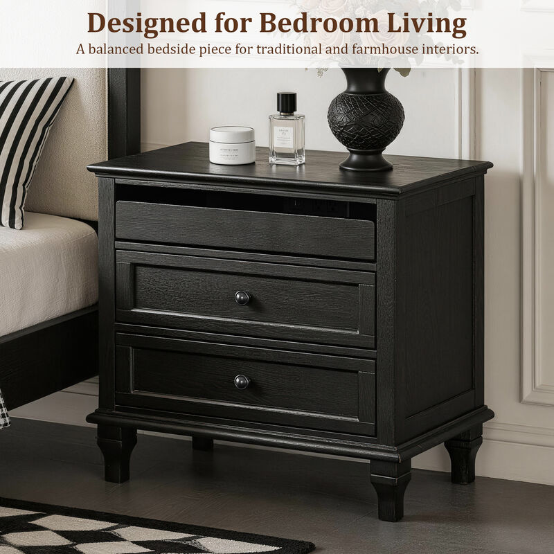Fismem Built‑In Charging Station Farmhouse Nightstand image number 2