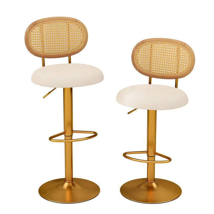 2 Pieces Bar Chairs with PE Rattan Backrest-360 Swivel and Height Adjustable