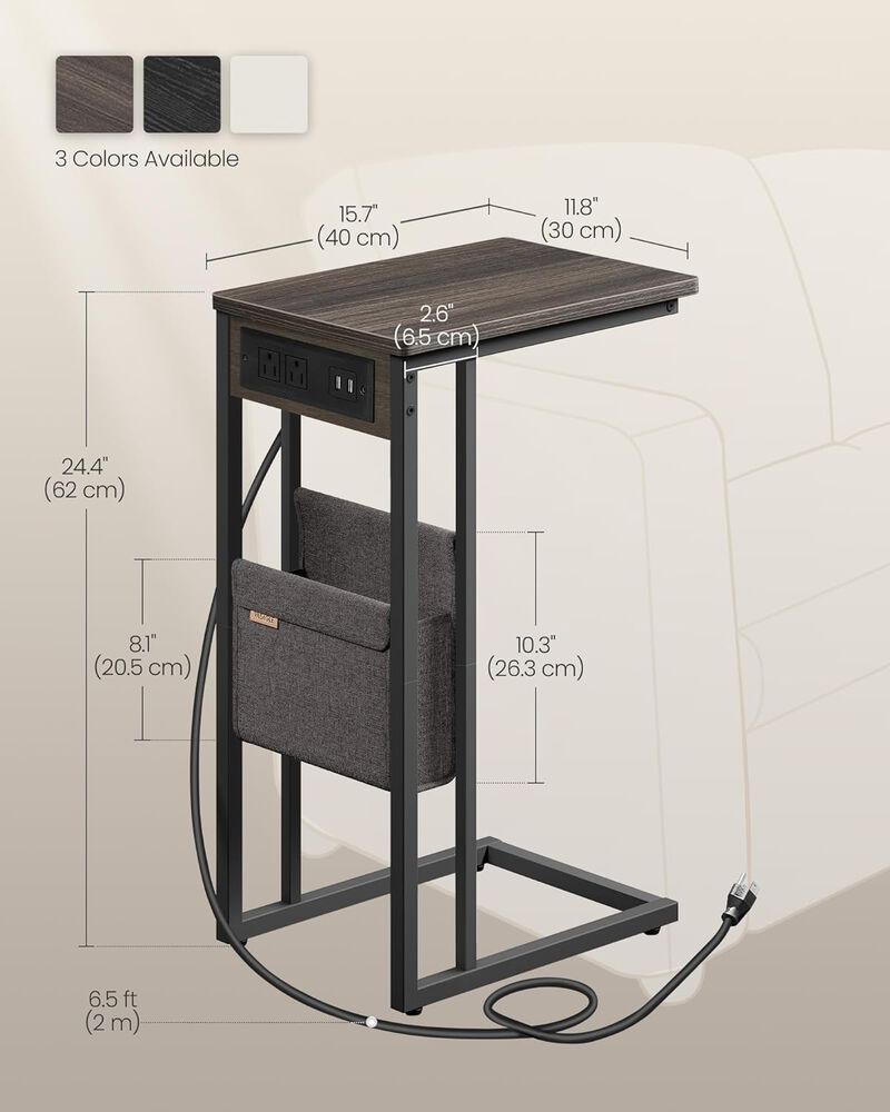 C-Shaped Side Table, End Table with Charging Station, 2 USB Ports and Outlets image number 5