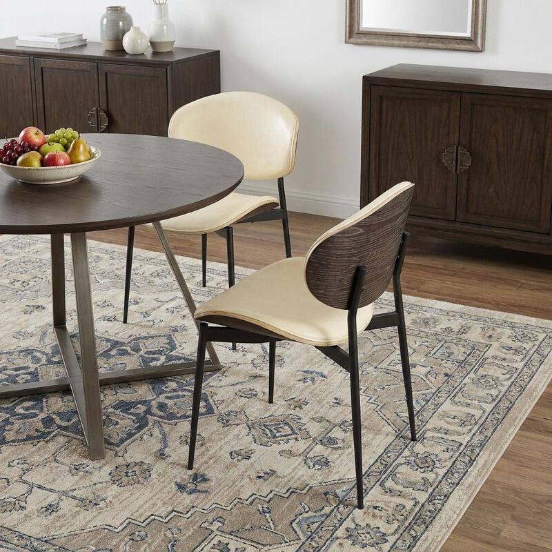 HomeRoots Set of Two Off White and Black Upholstered Faux Leather Curved Back Dining Side Chairs image number 1