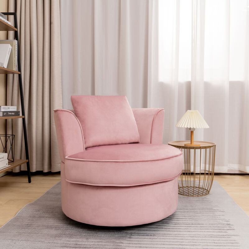 Single Sofa Chair Mid-Century Modern Accent Chair 360 Rotating Sofa Chair for Living Room Bedroom Pink