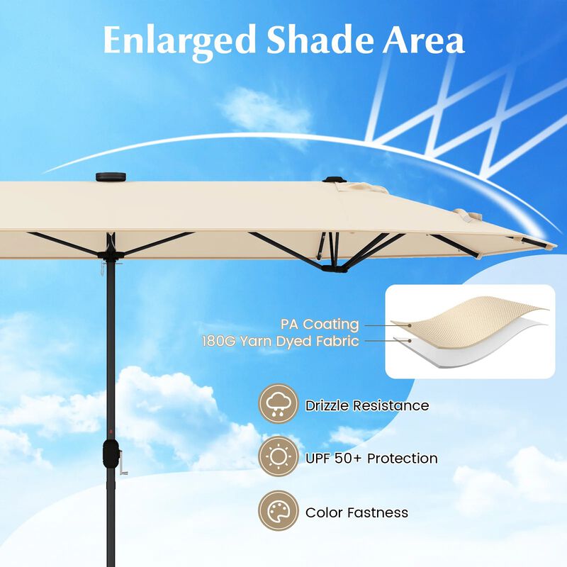 Mondawe 13FT Double-sided Patio Umbrella with Solar Lights for Garden Pool Backyard