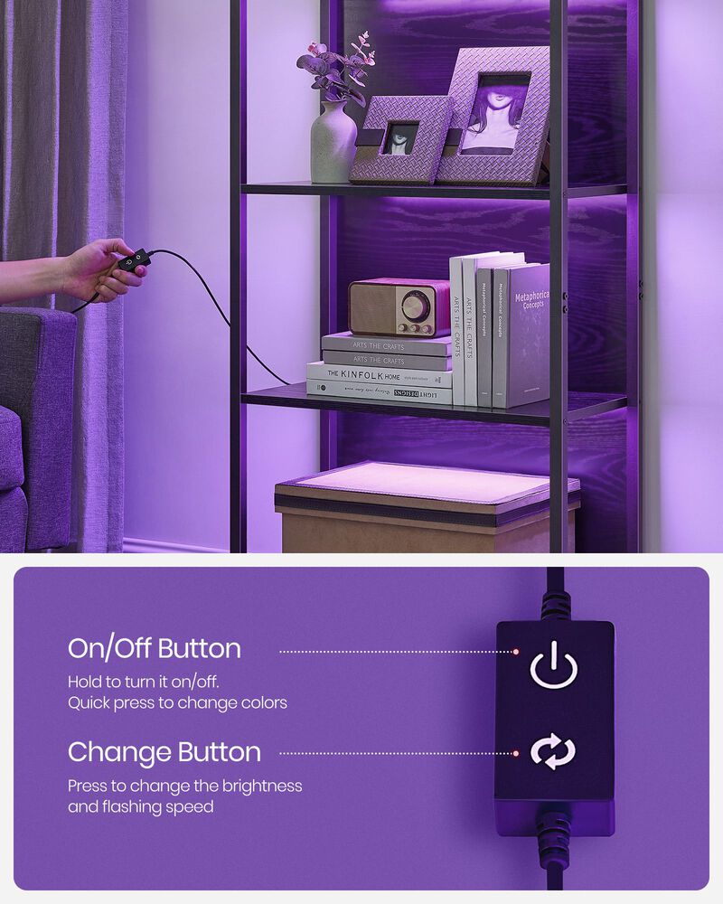 6-Tier LED Bookcase with Adjustable Lighting – Lighted Display Shelf for Bedroom, Office or Lounge Setup