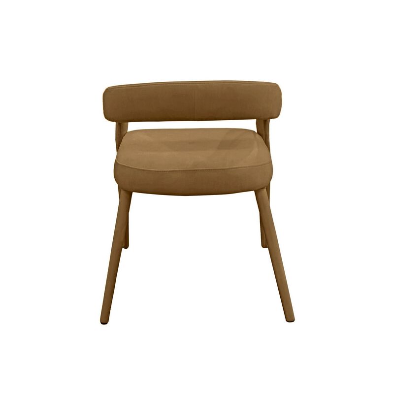 Lon 23 Inch Dining Chair, Cushioned Seat, Curved Open Back, Tan Polyester - Benzara image number 3