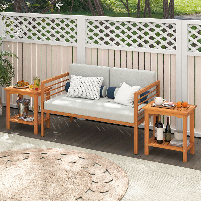 Outdoor 2-Tier Acacia Wood Side Table with Slatted Top and Lower Storage Shelf-Natural image number 5
