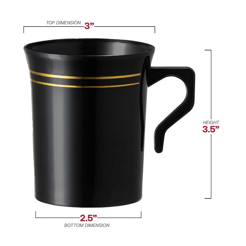 8 oz. Black with Gold Edge Rim Round Plastic Coffee Mugs (120 Mugs) image number 4