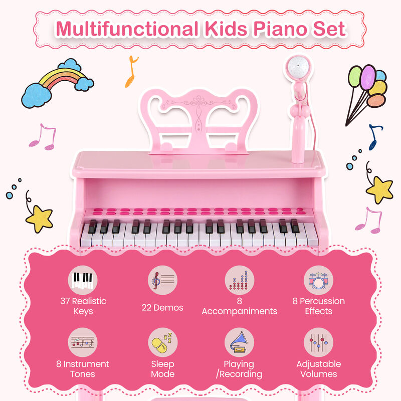 37 Key Children&rsquo;s Piano Keyboard with Microphone and Removable Music Stand image number 5