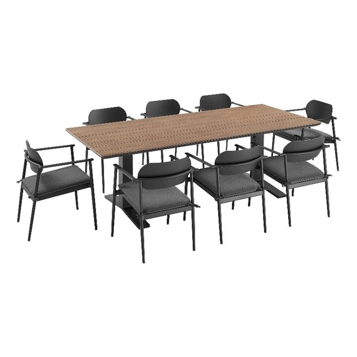 Modway Aeris 9-Piece Outdoor Patio Dining Set in Charcoal