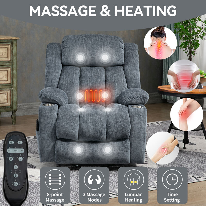 Merax Chenille Power Lift Recliner Chair, Heavy Duty Motion Mechanism with 8-Point Vibration Massage and Lumbar Heating