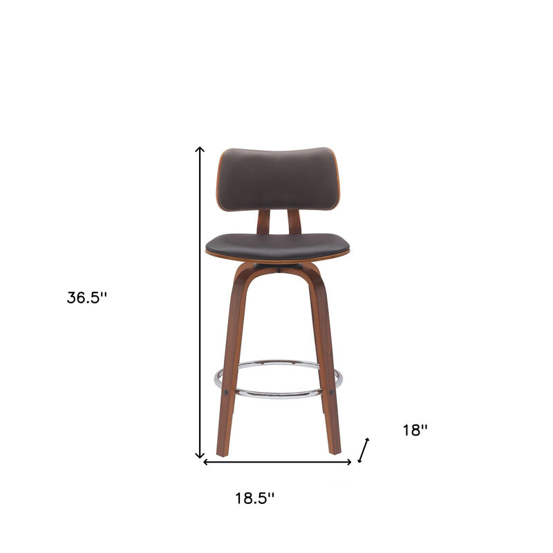 HomeRoots 26" Brown And Wood Brown Faux Leather Swivel Low Back Counter Height Bar Chair image number 6