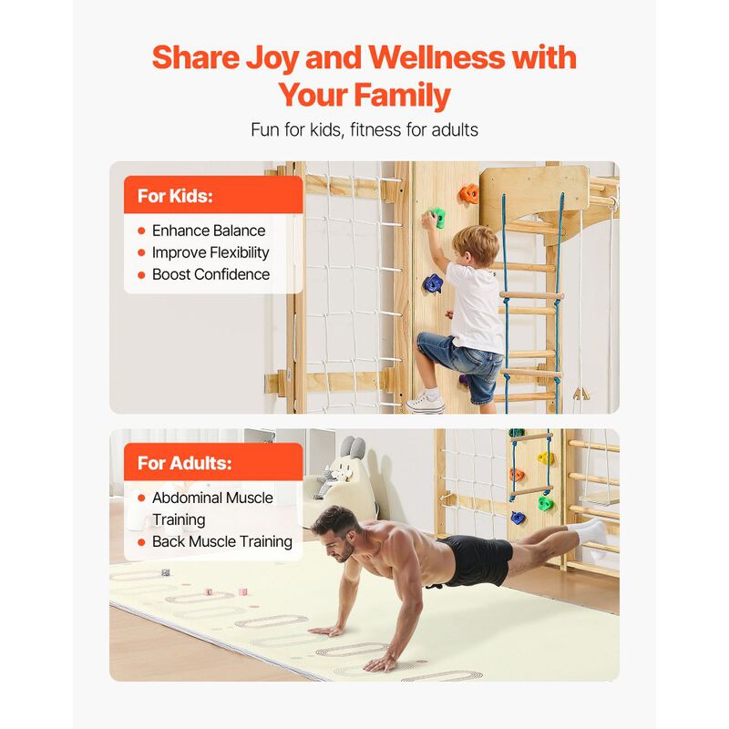 9 in 1 Swedish Ladder Wall Gym with Rock Climbing Wall and Swing image number 6