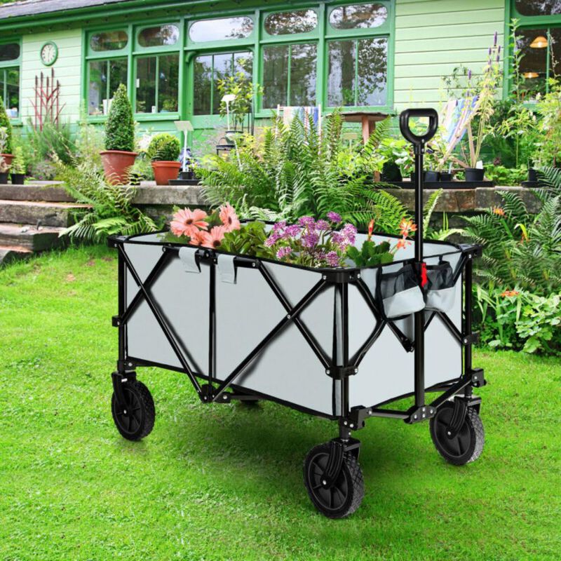 Hivvago Outdoor Folding Wagon Cart with Adjustable Handle and Universal Wheels