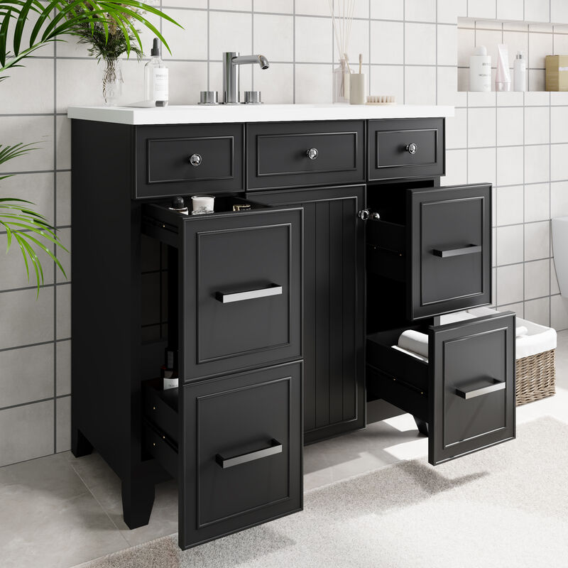 Whisen 36 in. Bathroom Storage Cabinet Bathroom Vanity with Resin Sink, Soft Closing Door and Drawer