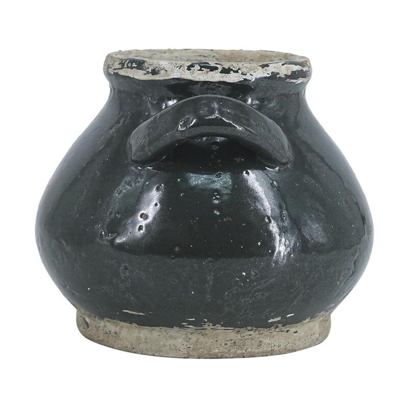 HomeRoots 7" Dark Green And Sand Terracotta Round Jug Vase image number 3