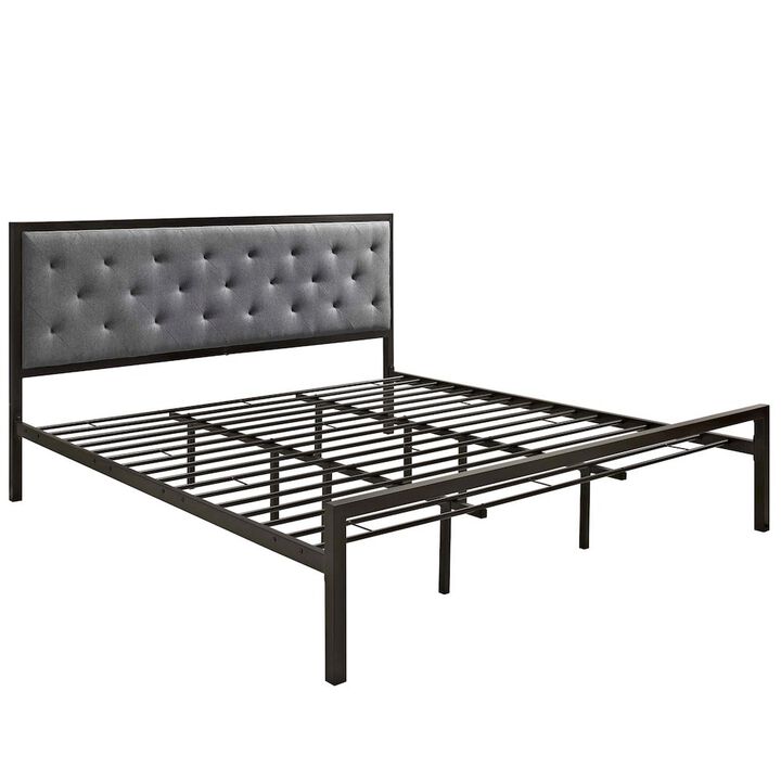 Modway Mia Upholstered Brown Beige Tufted Platform Bed With Metal Slat Support in King