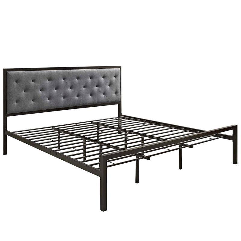 Mia Upholstered Brown Beige Tufted Platform Bed image number 1
