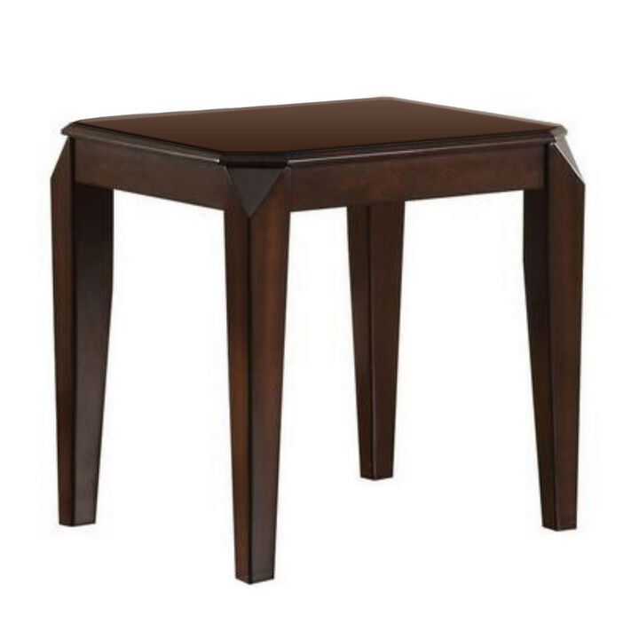 Wooden End table with Beveled Tapered Legs, Walnut Brown-Benzara