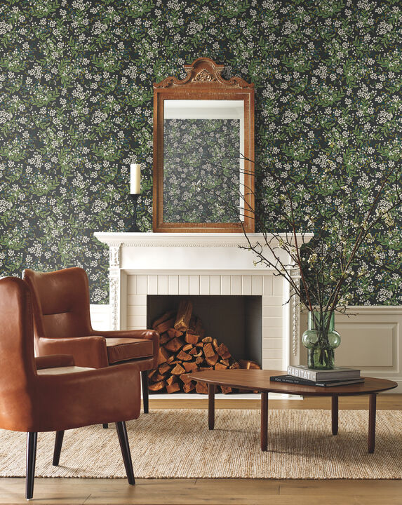 Cornflower Black & Green Wallpaper