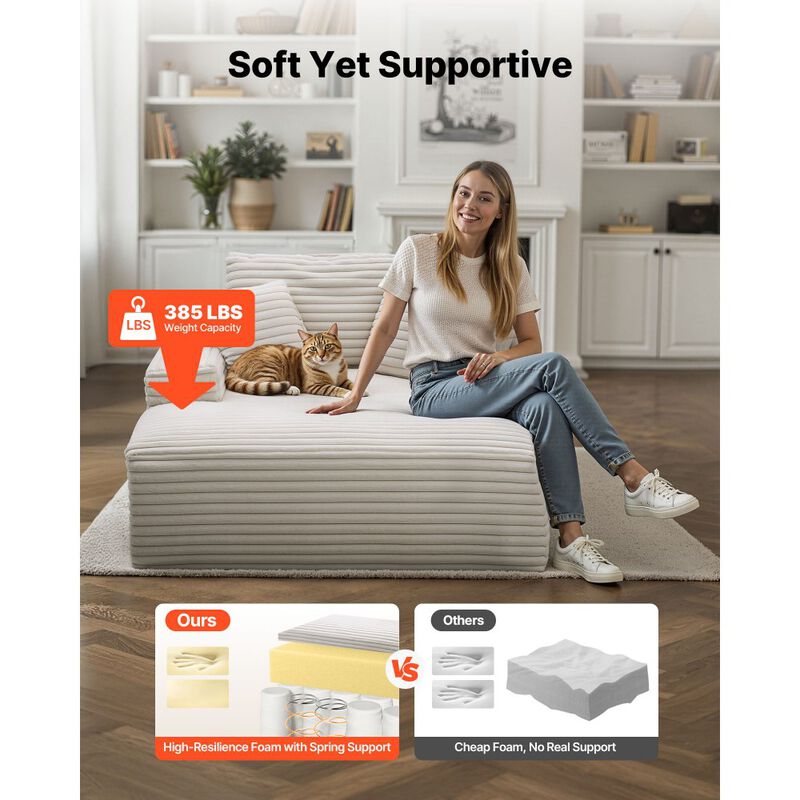Boneless Chaise Lounge Chair, Oversized Upholstered Reading Sofa with Pillows - Beige image number 4